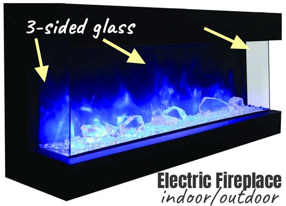 3-Sided Glass Electric Fireplace for Indoors or Outdoors