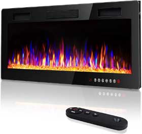 36-Inch Wall Hung LED Fireplace with 12 Flame Colors