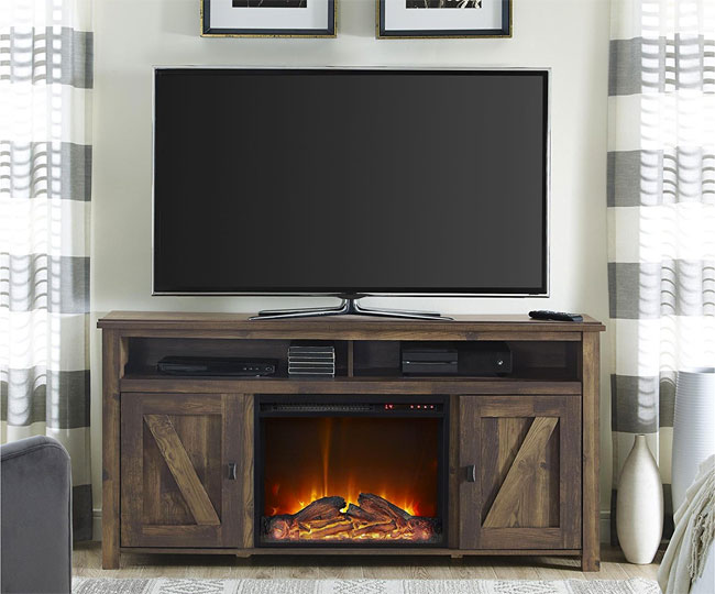 Altra Furniture Barnwood Electric Fireplace in Living Room