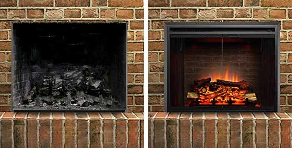 Before and After Installing an Electric Fireplace Insert