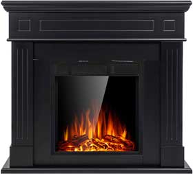 Traditional Black Mantel Electric Fireplace with Realistic Flames