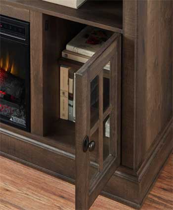 Canyon Lake Pine Media Console with Glass Cabinet Doors and Shelves
