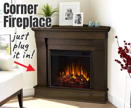 Plug-and-Play Corner Electric Fireplace that Plugs into a Standard Wall Outlet