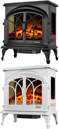 Denali Fireplace Stove with realistic Log Set, in Back and White Frame
