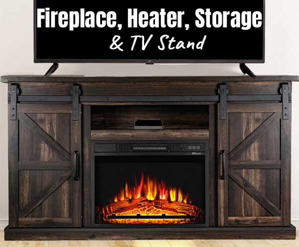 Electric Fireplace with Storage, Heater and TV Stand