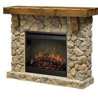 Faux Stone Fireplace with Pine Mantle