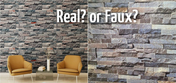 Faux Stone Wallpaper to Use Behind a Fireplace