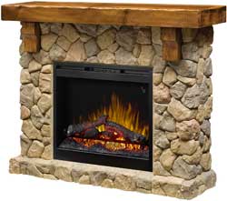 Fieldstone Electric Fireplace with Fuax Stone and Wood Mantel