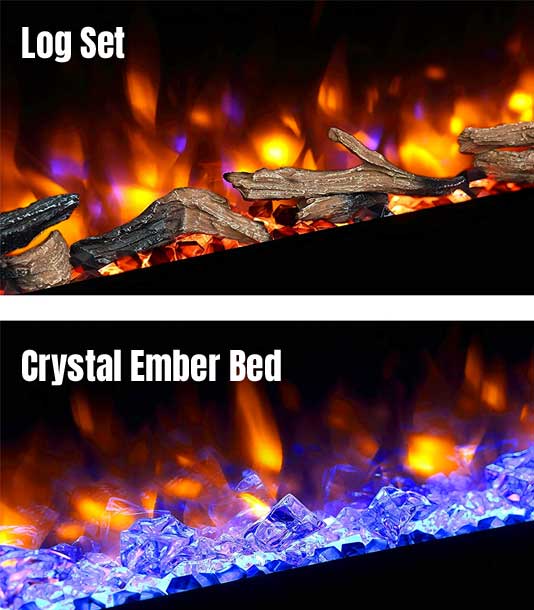Electric Fireplace Traditional Log Set and Modern Crystal Ember Bed Options
