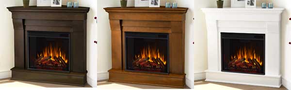 Corner Fireplace Mantel Finishes: Dark Walnut, Espresso Brown and White