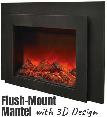 Flush Mount Black Steel Fireplace Mantel with Modern Contemporary 3D Design