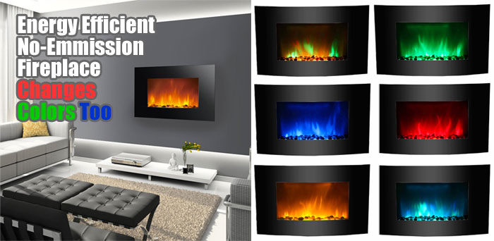 LED Wall-Mounted Fireplace Changes  Colors