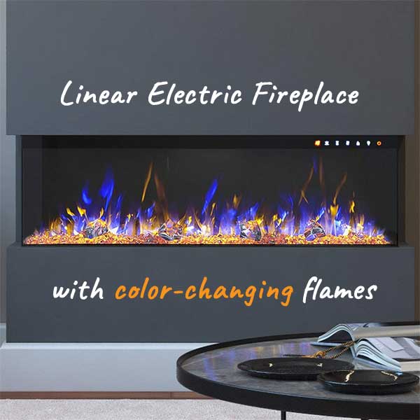 Linear Electric Fireplace with Color-Changing Flames