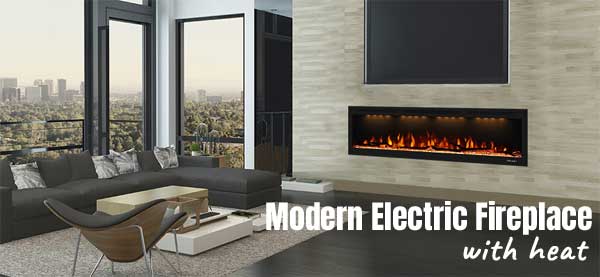 Modern Electric Fireplace with Log Set, Crystal Media, Heat, Remote Control
