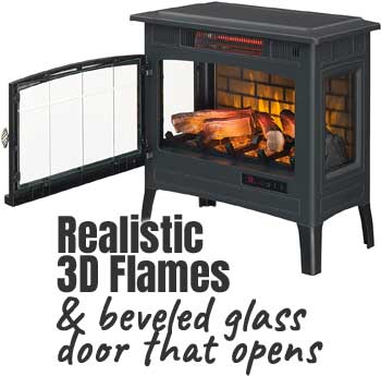 Realistic 3D Flames and Vintage Style Beveled Glass Door on Portable Electric Stove