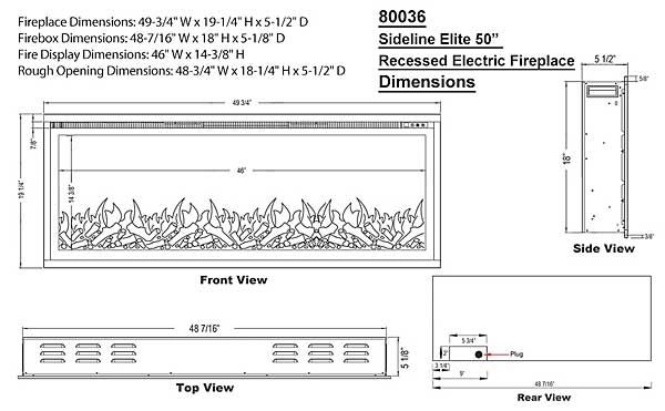 Sideline Elite Recessed Fireplace Dimensions for Installation