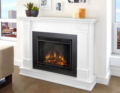 Silverton White Electric Fireplace Against White Wall