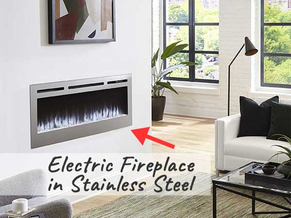 Stainless Steel Electric Fireplace - Recess into Wall or Hang on Wall