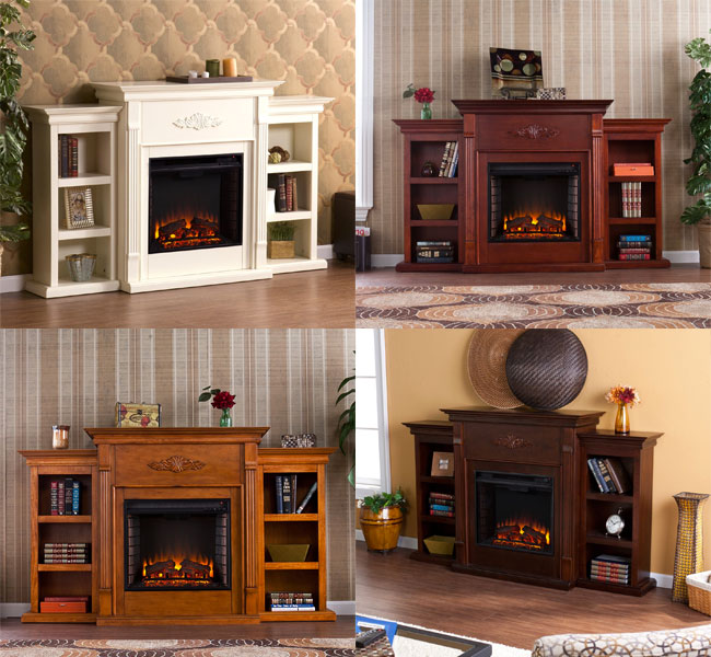 Tennyson Electric Fireplace with Bookcase in 4 Colors