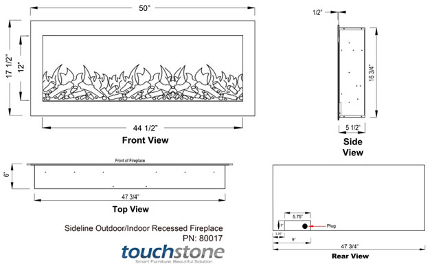 Touchstone 80017 Electric Fireplace Dimensions