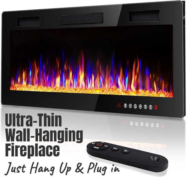 Ultra-Thin Wall Hanging Fireplace - Just Plug it In