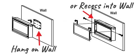 2 Fireplace Installation Options: Hang on Wall or Recess into Wall