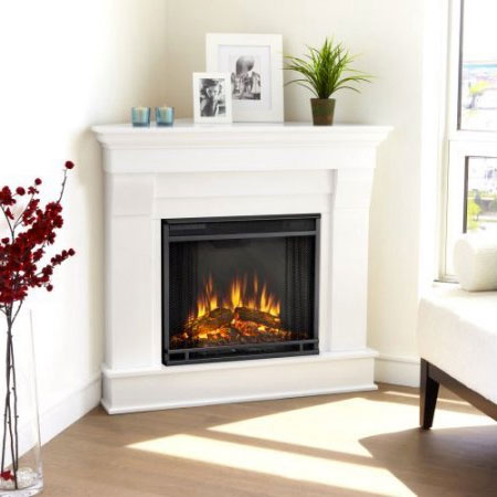 White Chateau Corner Electric Fireplace